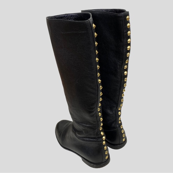 Alexander McQueen Shoes - Alexander McQueen Black Leather Gold Studded Boots